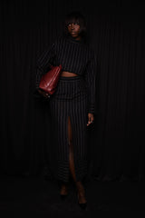 HIGHBURY CHALK STRIPE MAXI PENCIL SKIRT