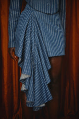 VIENNA DENIM PINSTRIPED ASYMMETRIC MINI SKIRT