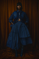 CALAIS ASYMMETRIC WIND BREAKER SKIRT IN MIDNIGHT BLUE