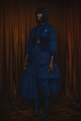 CALAIS ASYMMETRIC WIND BREAKER SKIRT IN MIDNIGHT BLUE