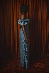 SAVANNAH WASHED DENIM RUFFLED SKIRT