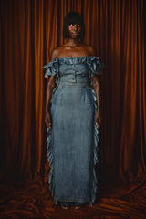 SAVANNAH WASHED DENIM RUFFLED SKIRT