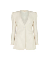 OSTIA STRUCTURED FAUX CROC LEATHER BLAZER IN CREAM WHITE