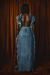 SAVANNAH WASHED DENIM RUFFLED SKIRT