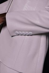 OSTIA STRUCTURED FAUX CROC LEATHER BLAZER IN CREAM WHITE