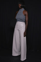 OSTIA WIDE LEG FAUX CROC LEATHER PANTS CREAM WHITE