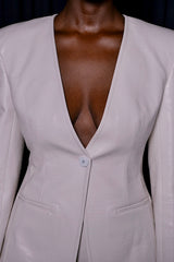 OSTIA STRUCTURED FAUX CROC LEATHER BLAZER IN CREAM WHITE