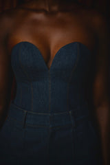 LINCOLN BUSTIER IN VINTAGE DENIM