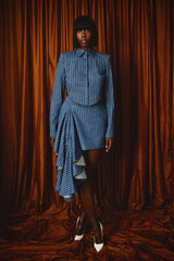 VIENNA DENIM PINSTRIPED ASYMMETRIC MINI SKIRT