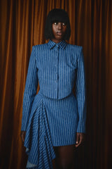 VIENNA PINSTRIPE DENIM TAILORED BACKLESS JACKET