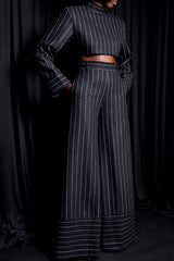 HIGHBURY CHALK STRIPE FLARED PANTS
