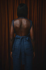 LINCOLN BACKLESS PEPLUM TOP IN VINTAGE DENIM