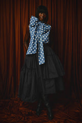 ASPENYA DENIM POLKADOT PUSSY BOW BLOUSE IN LIGHT BLUE