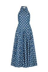 ASPEN POLKADOT DENIM BACKLESS MIDI DRESS