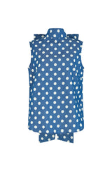ASPENYA DENIM POLKADOT PUSSY BOW BLOUSE IN DARK BLUE