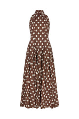 ASPEN POLKADOT BACKLESS MIDI DRESS IN BROWN
