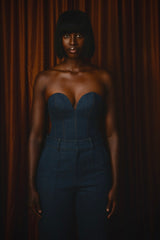 LINCOLN BUSTIER IN VINTAGE DENIM