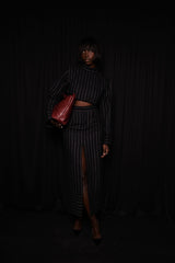 HIGHBURY CHALK STRIPE MAXI PENCIL SKIRT