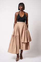 CALAIS ASYMMETRIC WIND BREAKER SKIRT IN BEIGE