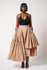 CALAIS ASYMMETRIC WIND BREAKER SKIRT IN BEIGE