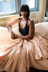 CALAIS ASYMMETRIC WIND BREAKER SKIRT IN BEIGE