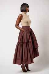 CALAIS ASYMMETRIC WIND BREAKER SKIRT IN BROWN