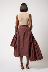 CALAIS ASYMMETRIC WIND BREAKER SKIRT IN BROWN