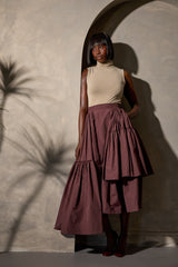 CALAIS ASYMMETRIC WIND BREAKER SKIRT IN BROWN