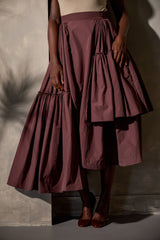 CALAIS ASYMMETRIC WIND BREAKER SKIRT IN BROWN