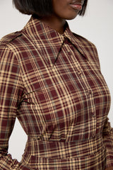 CAMBRIDGE SHOULDER EPAULETTE SHIRT IN BROWN PLAID