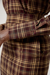 CAMBRIDGE SHOULDER EPAULETTE SHIRT IN BROWN PLAID