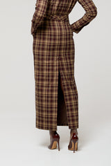 CAMBRIDGE MAXI PENCIL SKIRT IN BROWN PLAID