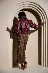 CAMBRIDGE MAXI PENCIL SKIRT IN BROWN PLAID