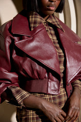 FARGO REVERSIBLE FAUX LEATHER BOMBER IN OXBLOOD