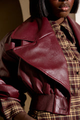 FARGO REVERSIBLE FAUX LEATHER BOMBER IN OXBLOOD