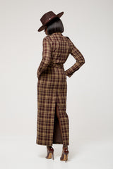 CAMBRIDGE MAXI PENCIL SKIRT IN BROWN PLAID