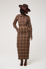 CAMBRIDGE SHOULDER EPAULETTE SHIRT IN BROWN PLAID