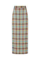 CAMBRIDGE MAXI PENCIL SKIRT IN BLUE PLAID