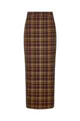 CAMBRIDGE MAXI PENCIL SKIRT IN BROWN PLAID