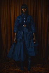 CALAIS ASYMMETRIC WIND BREAKER SKIRT IN MIDNIGHT BLUE