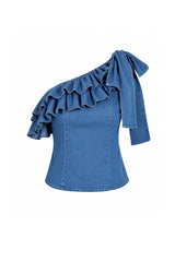 DALIAN RUFFLE ONE-SHOULDER TIE TOP