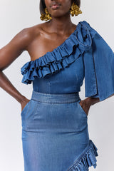 DALIAN RUFFLE ONE-SHOULDER TIE TOP