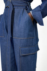 DALLAS TIED CUFF DENIM JUMPSUIT