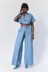 DAVENPORT WASHED DENIM CROP TOP