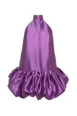 DELPHI BALLOON HEM HALTER DRESS IN PURPLE