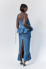 DERA TIE SHOULDER BUBBLE HEM TOP