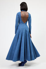 DION HIGH NECK BACKLESS FLARE MAXI DRESS