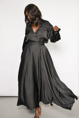 SAMARA MAXI PLEATED UMBRELLA SKIRT IN BLACK