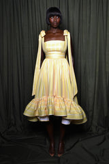SALERNO MAIDS DRESS IN YELLOW DIAMOND STRIPES