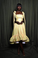 SALERNO MAIDS DRESS IN YELLOW DIAMOND STRIPES